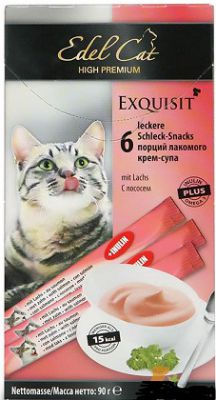EDEL CAT Лакомство для кошек Крем-суп "Нормализация пищеварения" ЛОСОСЬ, 1 штука