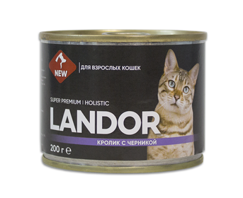 Landor Консервы д/кошек Кролик с черникой, 0,2 кг