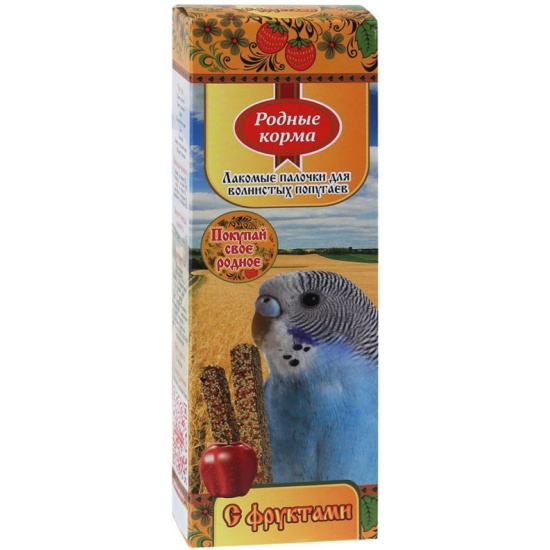 Родные корма Зерновая палочка для попугаев с фруктами, 45гр*2шт