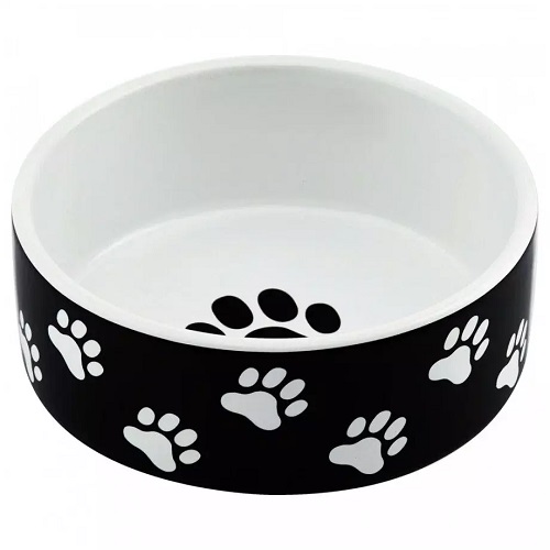 Mr.Kranch MKR211024 Миска керамическая для собак, Черная с лапками, 420 мл