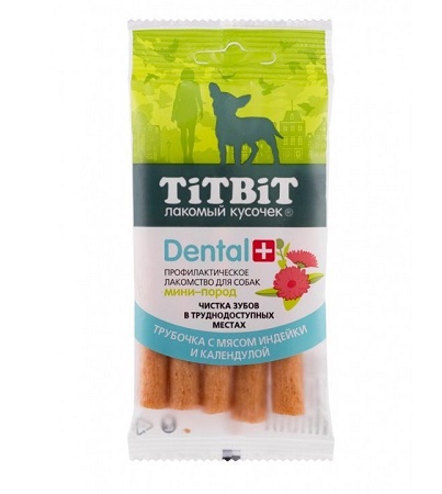 TITBIT DENTAL+трубочка с мясом индейки для собак мелких пород 18 гр