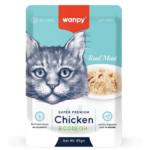 WANPY Паучи для кошек из курицы и гребешка, 85 гр
