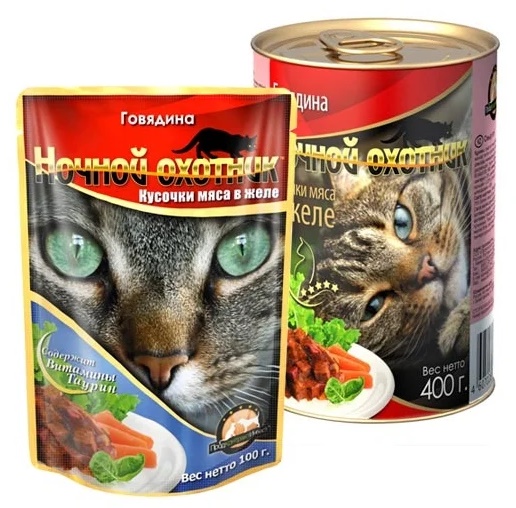НОЧНОЙ ОХОТНИК для кошек ГОВЯДИНА, кусочки в желе
