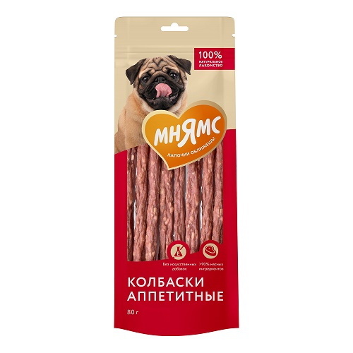 МНЯМС Колбаски аппетитные, для собак, 80 гр