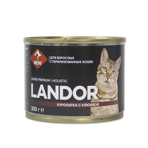 Landor Консервы д/стерилизованных кошек Куропатка с клюквой, 0,2 кг