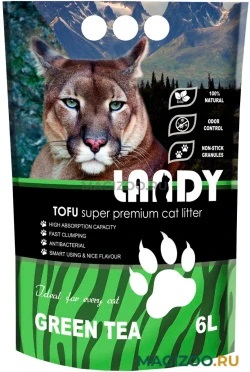 LANDY TOFU Наполнитель комкующийся с ароматом зеленого чая, 6 л