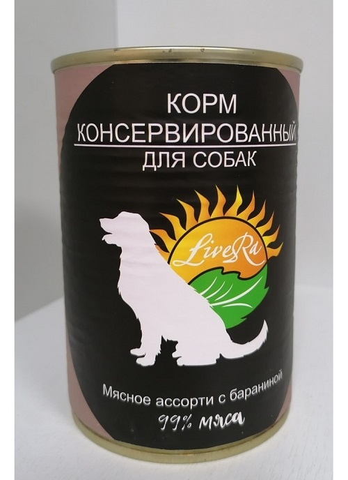 LiveRa Консервы для собак мясное ассорти с БАРАНИНОЙ, 400 гр