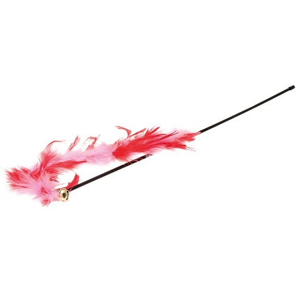 Дразнилка 30-0953 красно-розовая хвост 30 см с перьями и колокольчиком