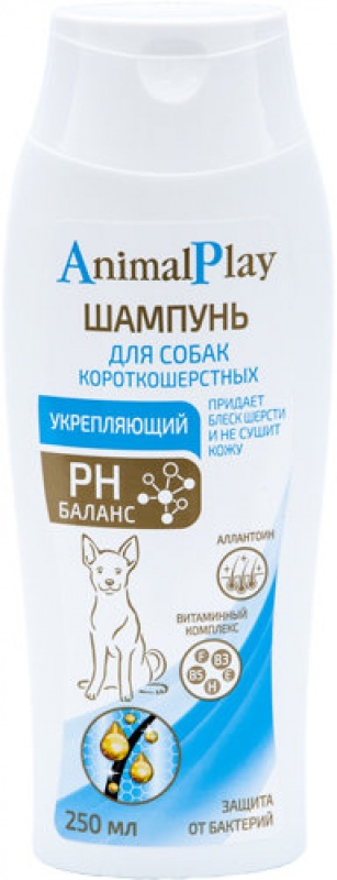 Animal Play Шампунь для Короткошерстных Собак УКРЕПЛЯЮЩИЙ с аллантоином и витаминами, 250 мл 
