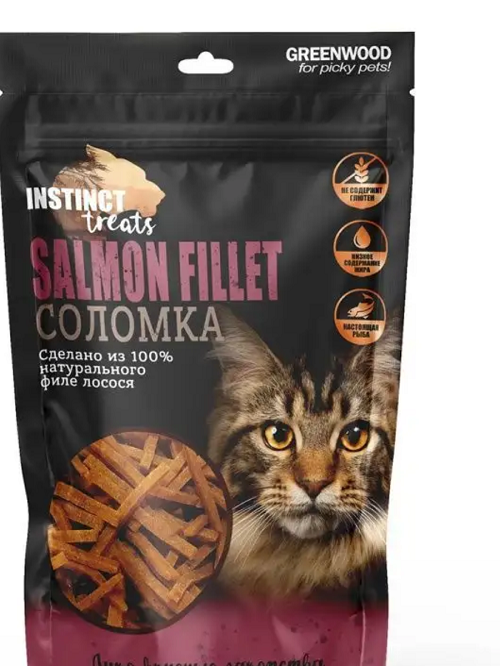GREENWOOD Лакомство для кошек Филе лосося, соломка, 50 гр