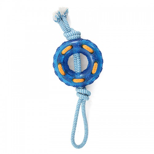 TRIOL 12191013 Игрушка для собак из термопластичной резины КОЛЬЦО с верёвкой, 120 мм 