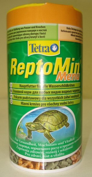 TETRA ReptoMin Menu Полноценный корм (мини-палочки, креветки, мини-криль) для водных черепах, 250 мл