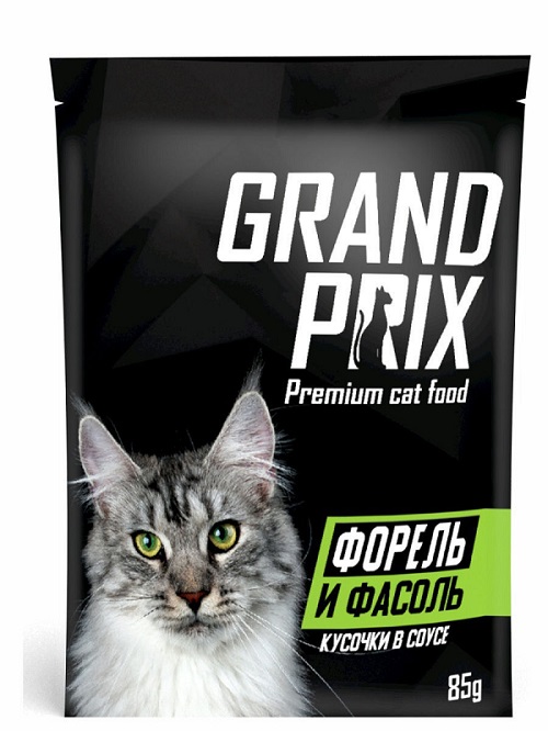 GRAND PRIX Кусочки в соусе для кошек, Форель и фасоль, 85 гр
