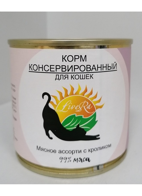 LiveRa Консервы для кошек мясное ассорти с КРОЛИКОМ, 240 гр