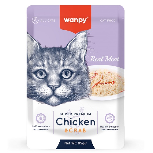 WANPY Паучи для кошек из курицы и краба, 85 гр