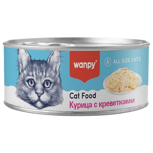 WANPY Консервы для кошек из курицы и креветок, 95 гр