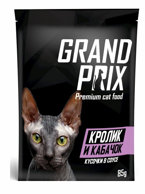 GRAND PRIX Кусочки в соусе для кошек, Кролик и кабачок, 85 гр