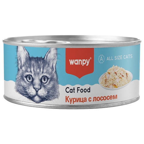 WANPY Консервы для кошек из курицы и лосося, 95 гр