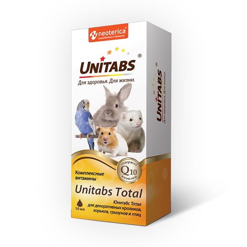 Unitabs Total комплексные витамины для кроликов, хорьков, грызунов и птиц, 10 мл