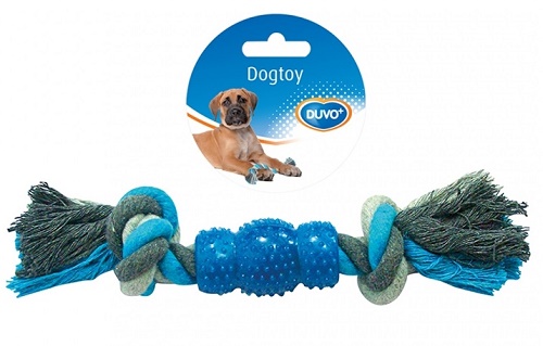 DUVO+ Игрушка для собак Кость веревочная с резиновым центром, синяя, 23 см															