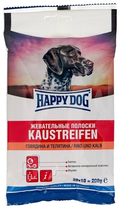 Happy Dog Жевательные полоски для собак, говядина, телятина 200 гр