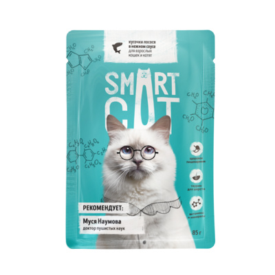 SMART CAT 5+1 Пауч для кошек и котят С ЛОСОСЕМ в соусе, 85 гр.