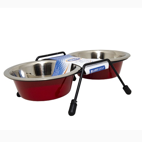 DUVO+ Миска металлическая двойная на подставке, красная