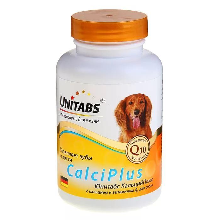 Unitabs CalciPlus Витамины для собак Кальций , фосфор, витамин D, 100 табл.