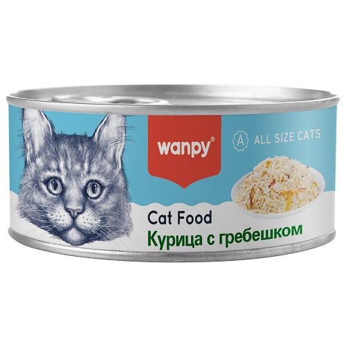WANPY Консервы для кошек из курицы и гребешка, 95 гр
