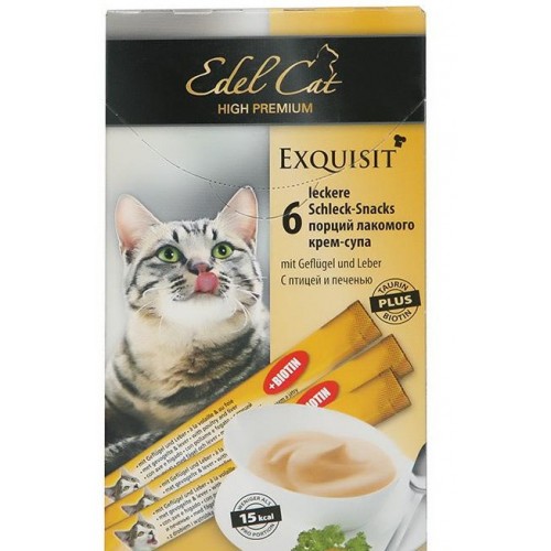 EDEL CAT Лакомство для кошек Крем-суп "Улучшение шерсти" ПТИЦА/ПЕЧЕНЬ, 1 шт.