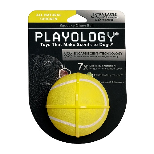 PLAYOLOGY Жевательный мяч Squeaky chew ball для собак с ароматом курицы, с пищалкой, 8 см