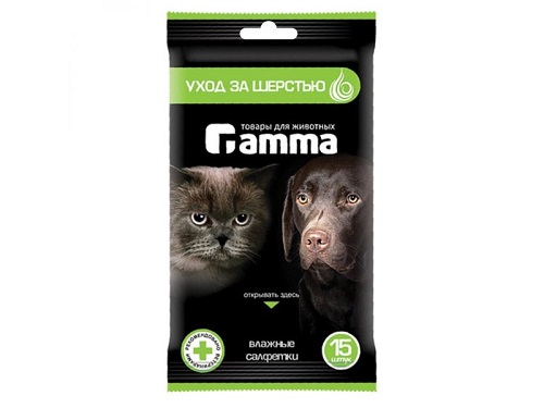 Гамма Влажные салфетки уход за шерстью, 15 шт