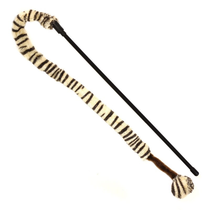 TRIOL C4009 Удочка-дразнилка для кошек ЗЕБРА с плюшевым хвостом, 55 см, ручка 40 см