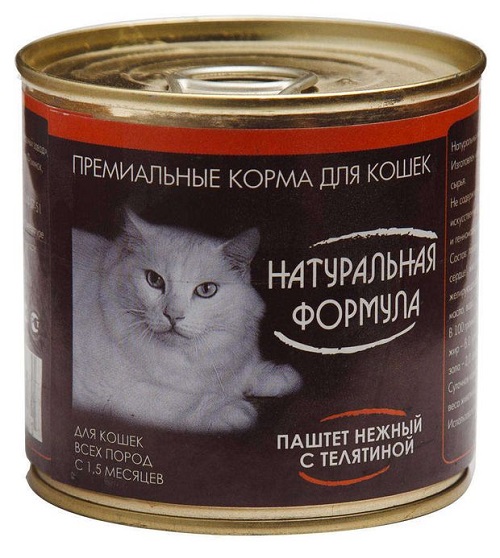 Натуральная формула для кошек Паштет с телятиной, 250 гр