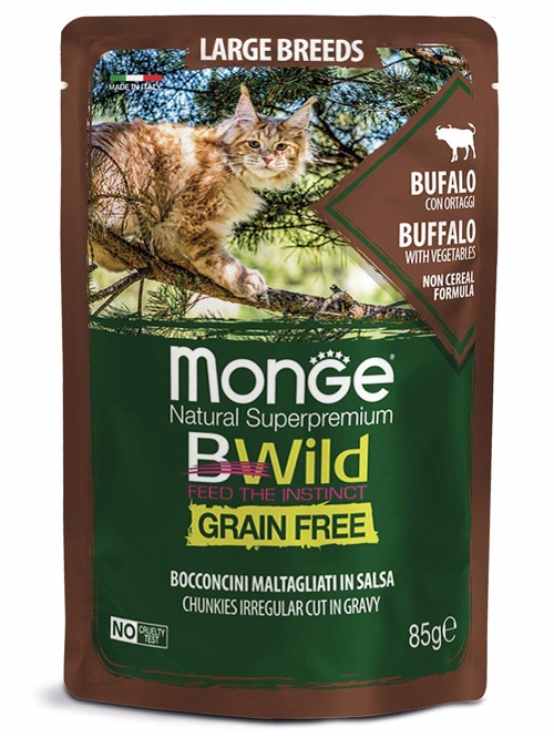 Monge CAT BWild-GRAIN  Паучи для КРУПНЫХ кошек из буйвола с овощами, 85 гр