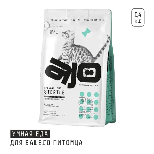 АЙО Корм для стерилизованных кошек, индейка с уткой