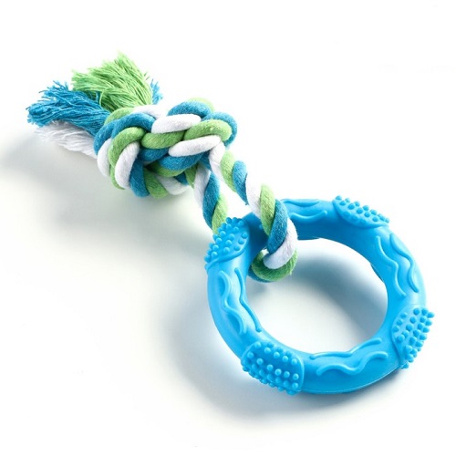 7916119 Игрушка жевательная с канатом "Кусочек солнца", 8 см, голубой