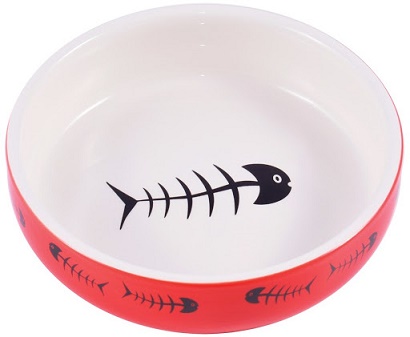 КерамикАрт Миска керамическая для кошек 300 мл, красно-белая с рыбками 
