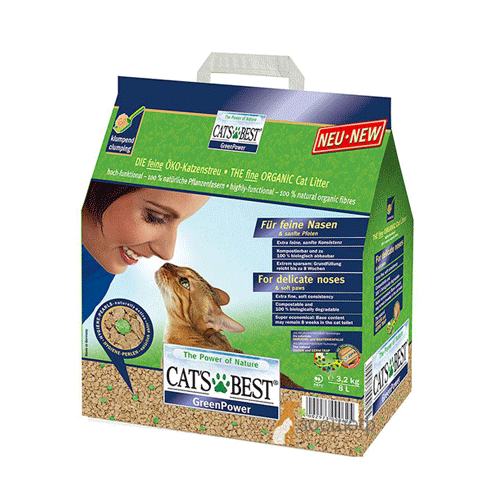CAT'S BEST Green Power Наполнитель для кошачьего туалета древесный комкующийся, 8 л*3,2 кг