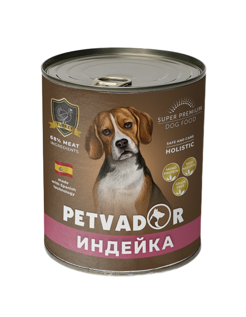 PETVADOR Консервы для собак всех стадий жизни, индейка, 400 гр