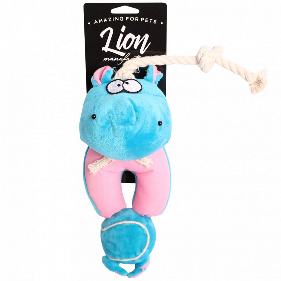 LION Игрушка для собак Бегемот с веревкойи мячиком  LMG-D0058-B 48 см